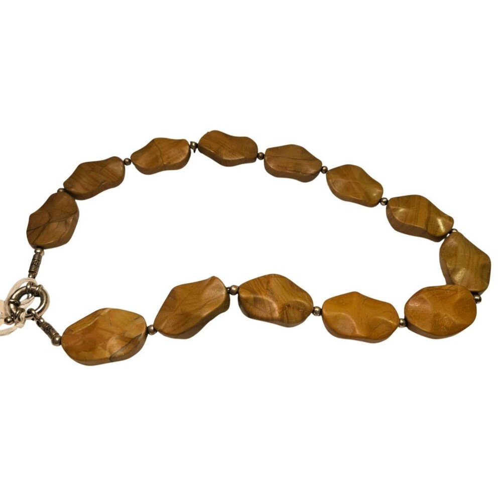 Vintage Necklace Natural Stone Chunky Beaded Silver-Tone Spacers Mid Century Mod